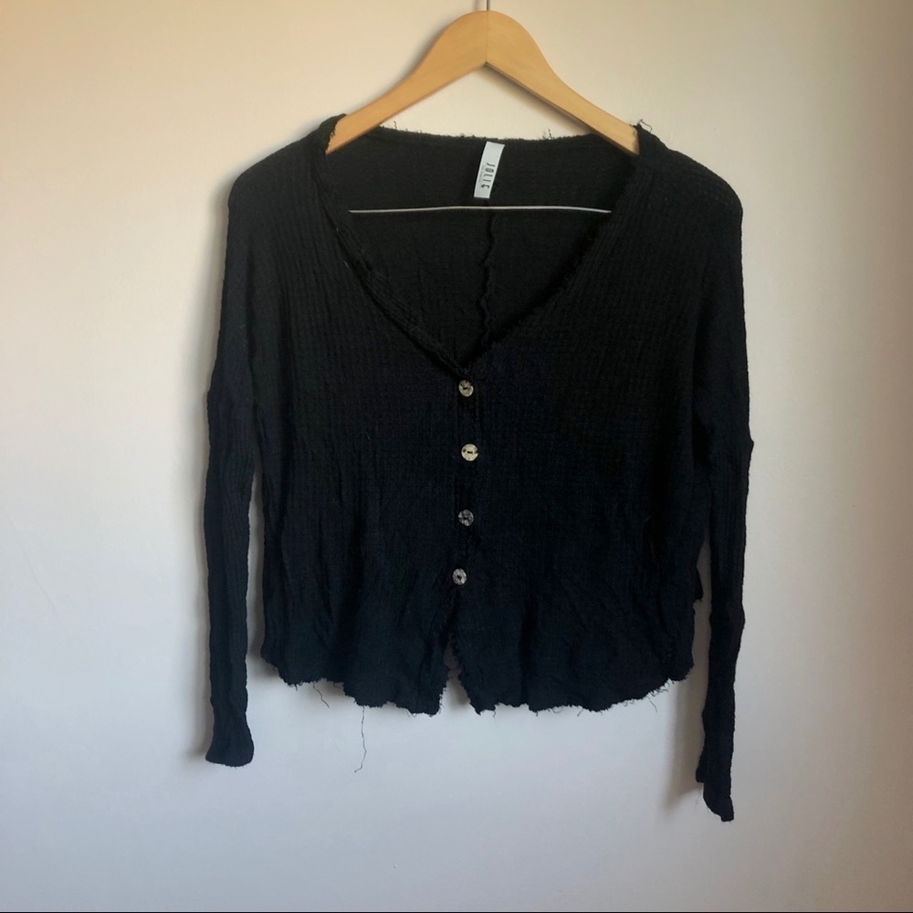 OOTDFash Black Button Up Long Sleeve V Neck Top Women’s Medium